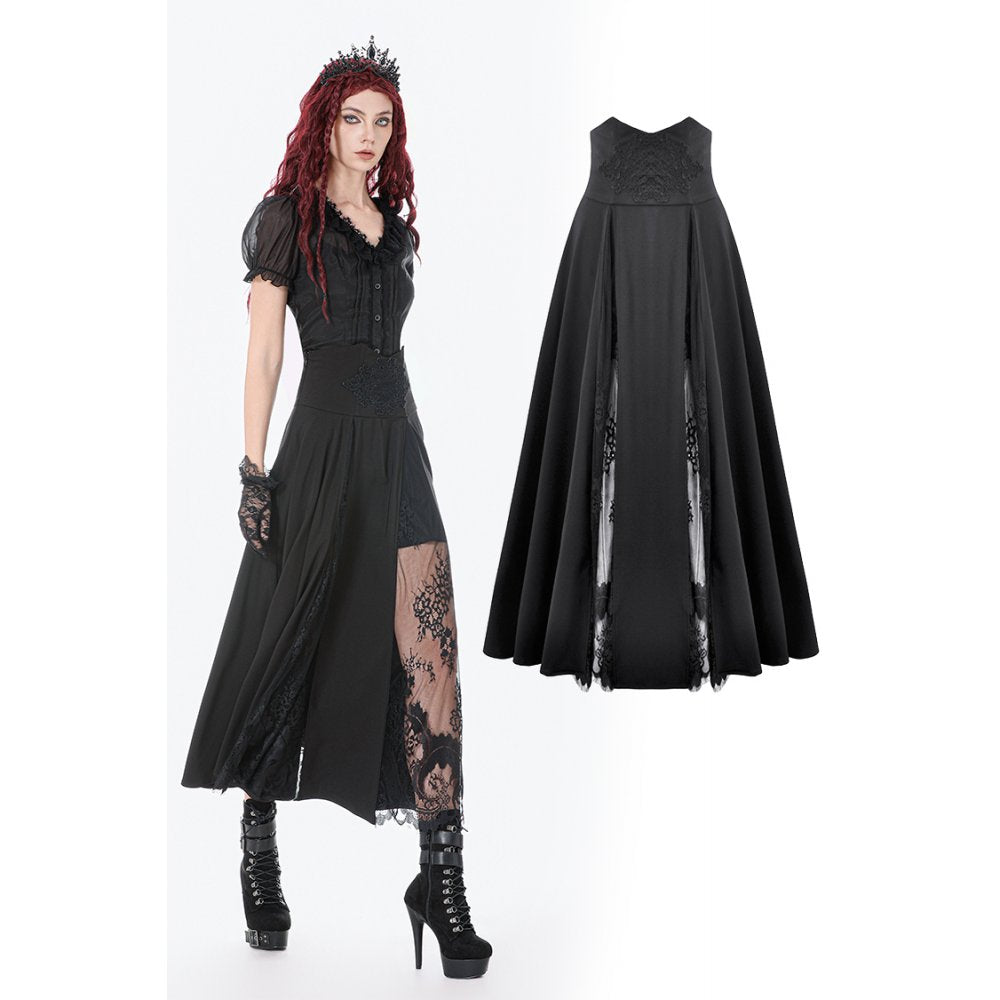Dark in Love Dalaria High Waist Gothic Long Skirt - Lace Inset Panel