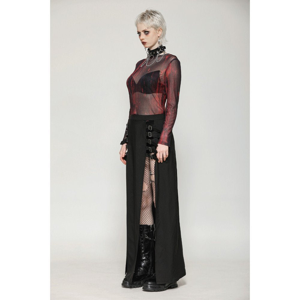 Dark in Love Phoenix Black Slit Metal Long Skirt