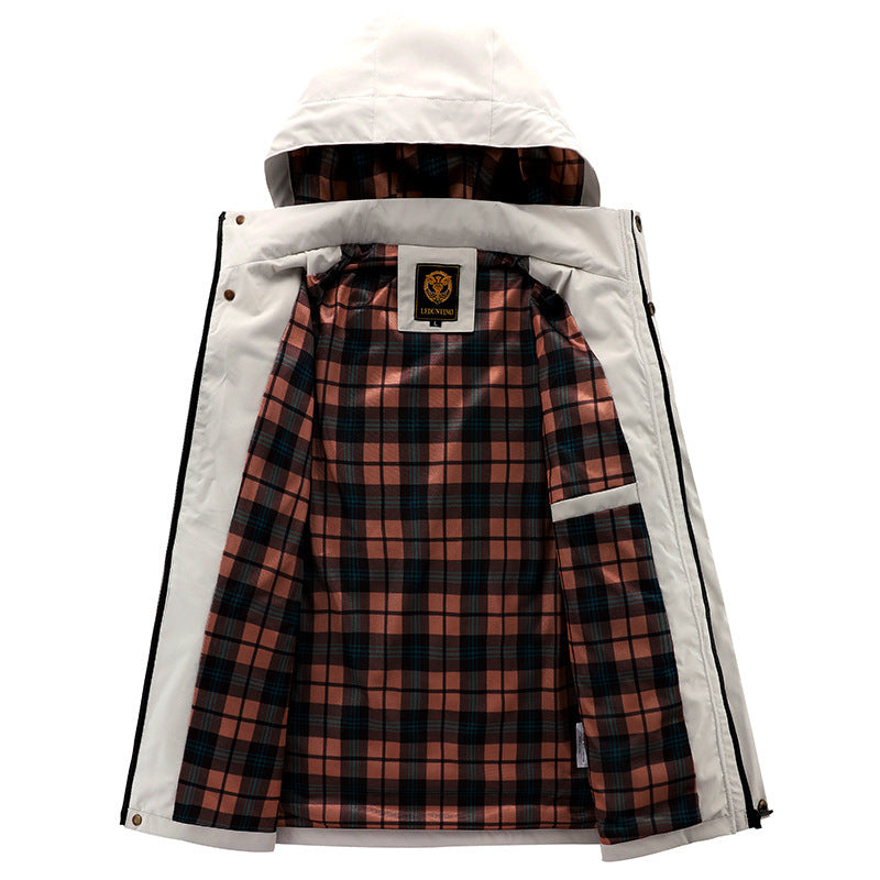 Men's Waterproof Windbreaker Jacket - Hooded Winter Coat with Fleece Lining