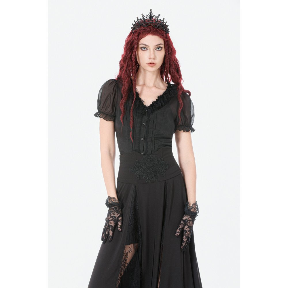 Dark in Love Dalaria High Waist Gothic Long Skirt - Lace Inset Panel