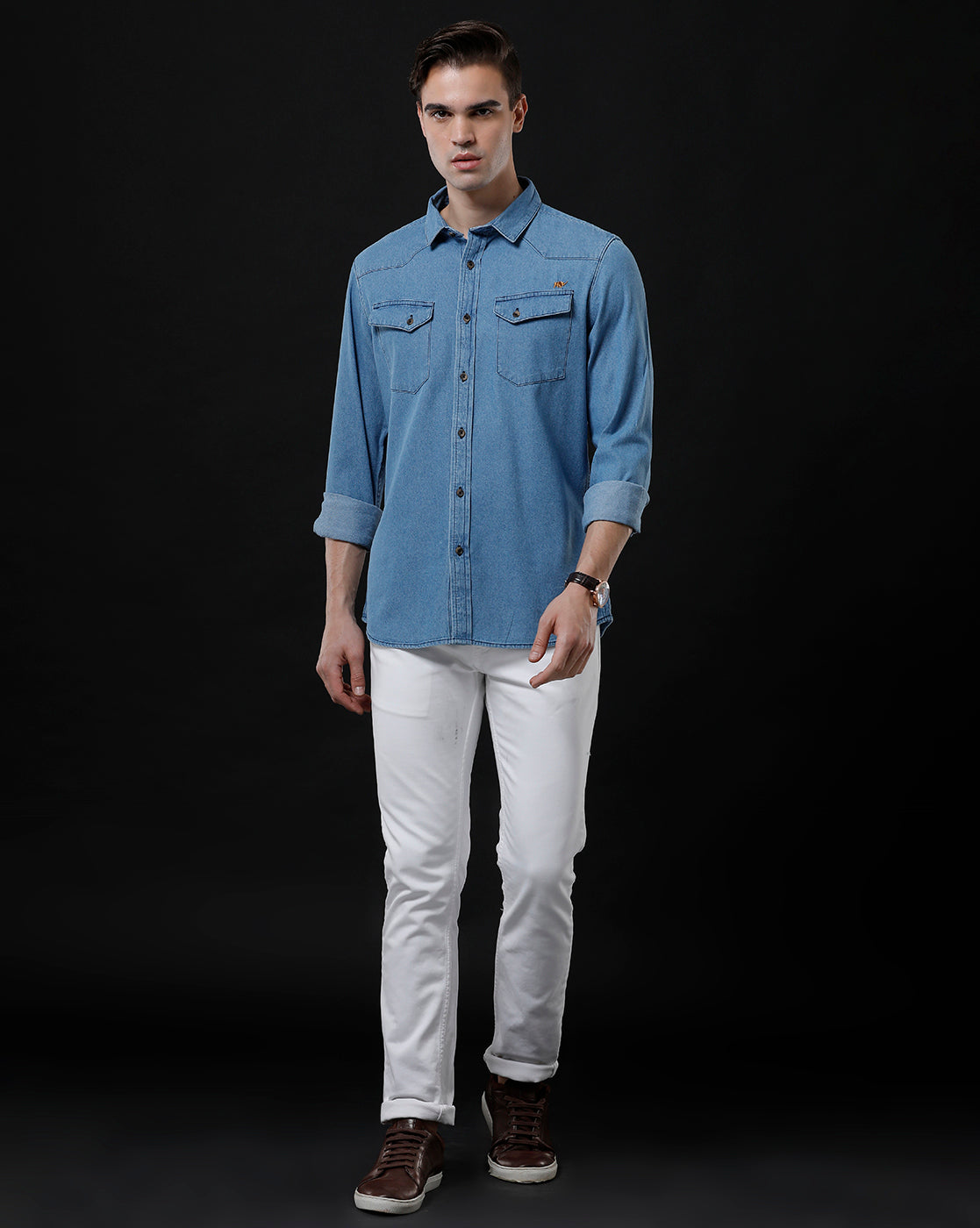 Men's Slim Fit Solid Denim Casual Shirt (ANSOL)