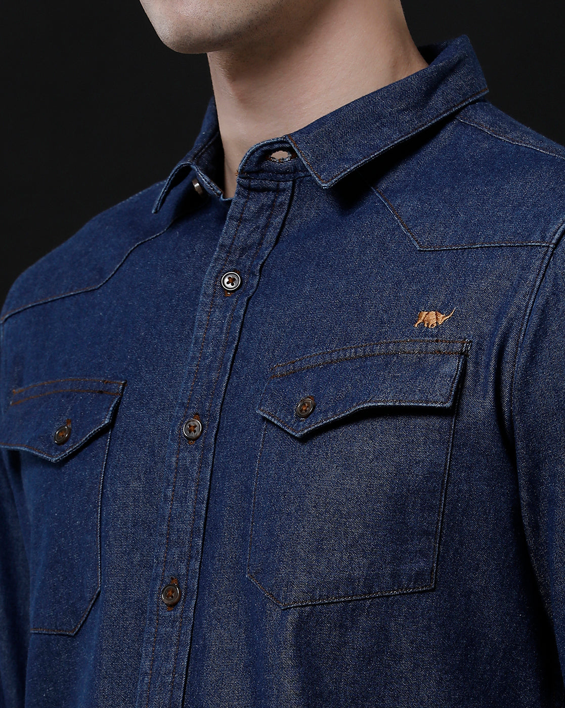 Men's Slim Fit Solid Denim Casual Shirt (ANTEN)