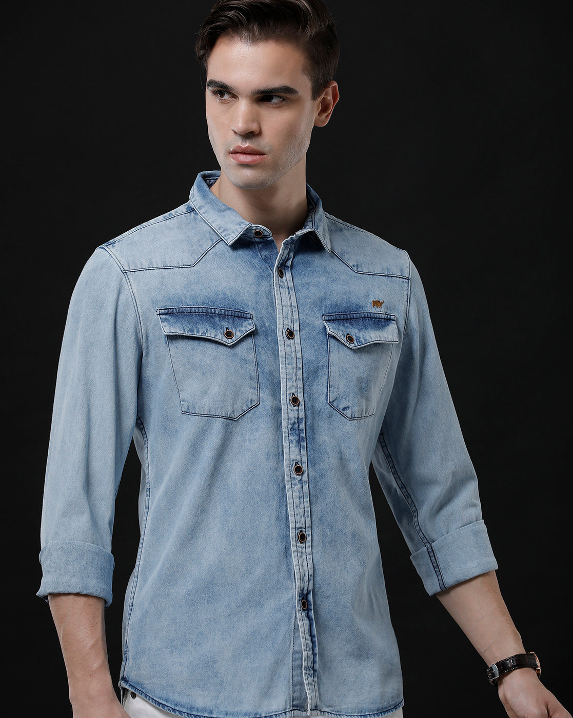 Men's Slim Fit Solid Denim Casual Shirt (ANANT)