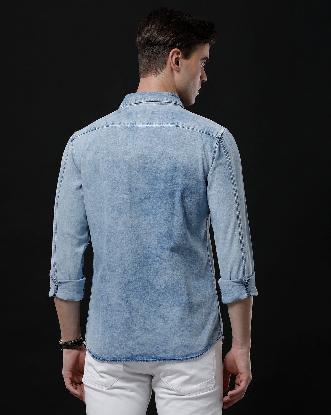 Men's Slim Fit Solid Denim Casual Shirt (ANANT)