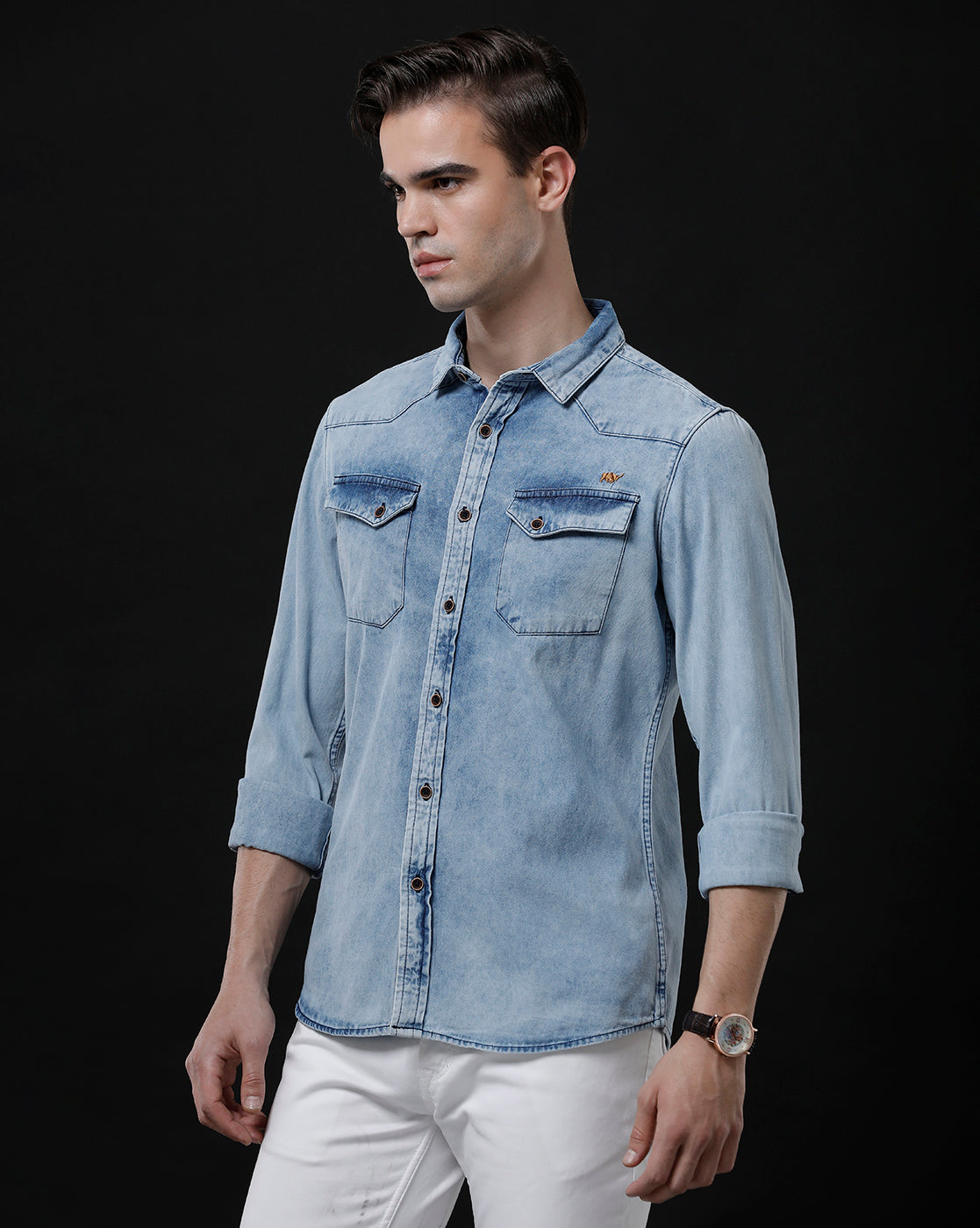 Men's Slim Fit Solid Denim Casual Shirt (ANANT)