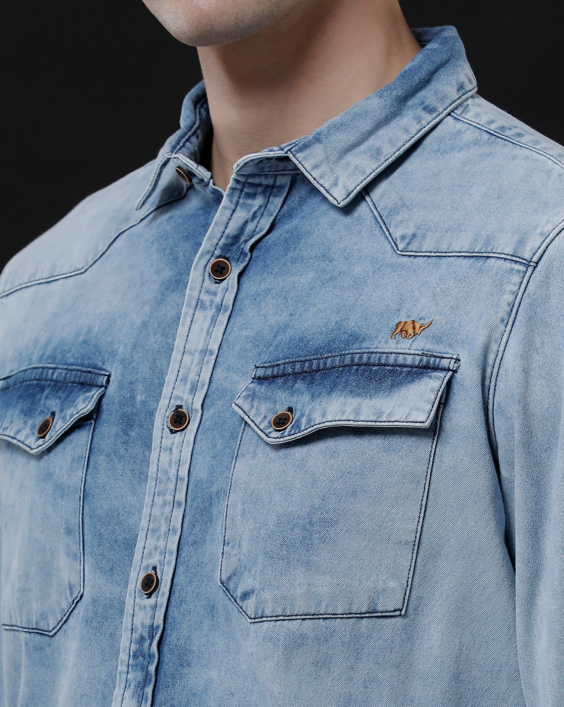 Men's Slim Fit Solid Denim Casual Shirt (ANANT)