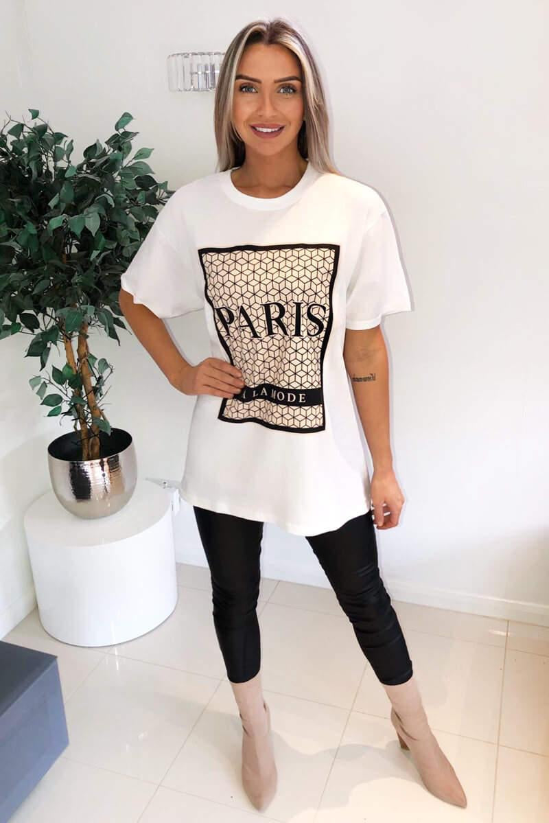Ladies Oversized Printed Paris Short Sleeves T Shirt Top