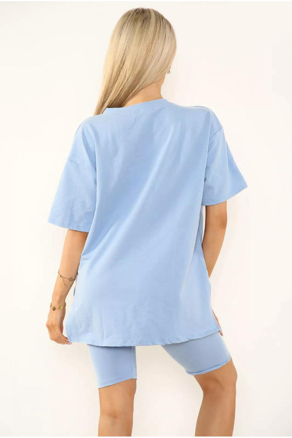 Love Side Slit Cycling Short and T-Shirts Co-Ord Two Piece Set with Front Love Slogan