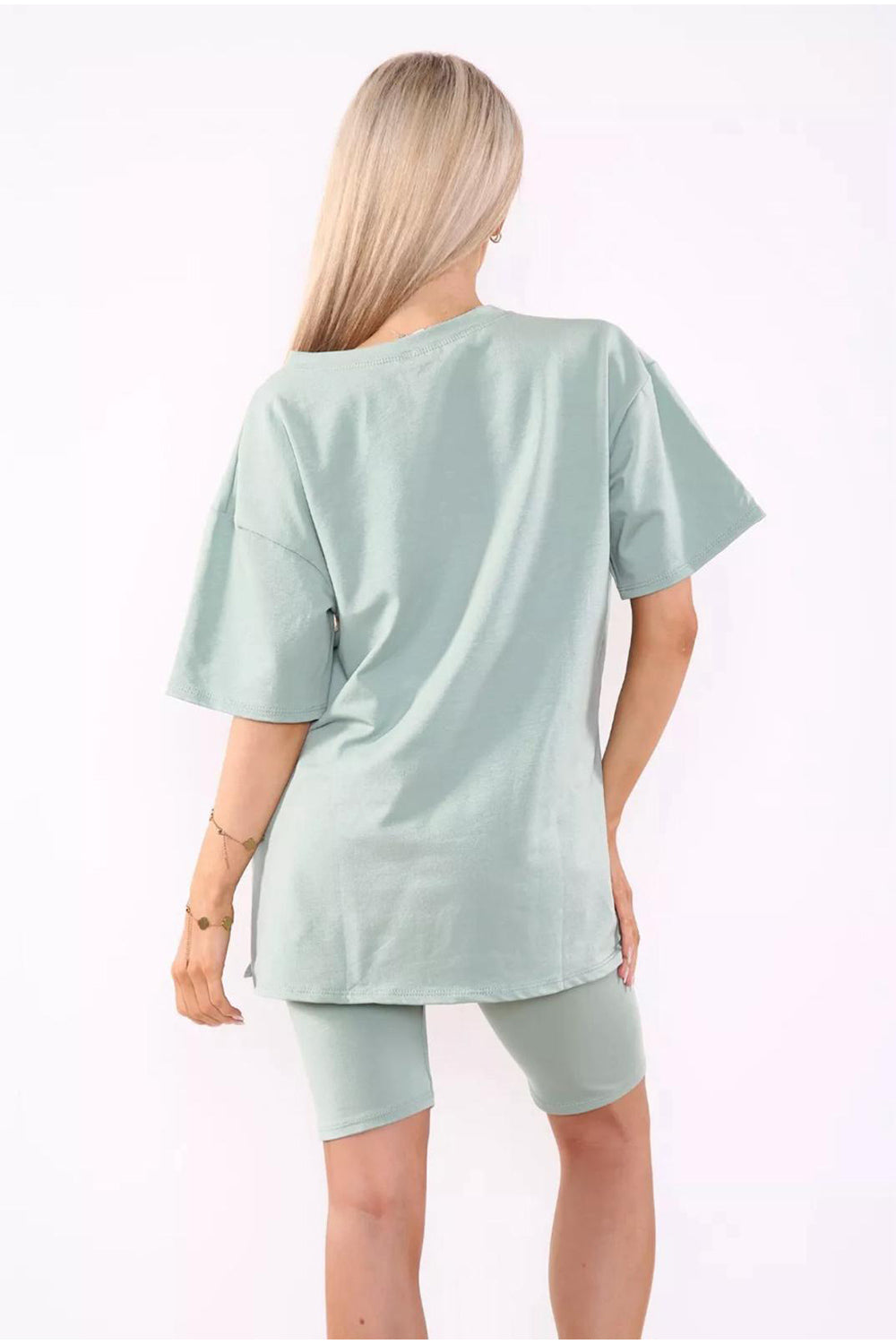 Love Side Slit Cycling Short and T-Shirts Co-Ord Two Piece Set with Front Love Slogan
