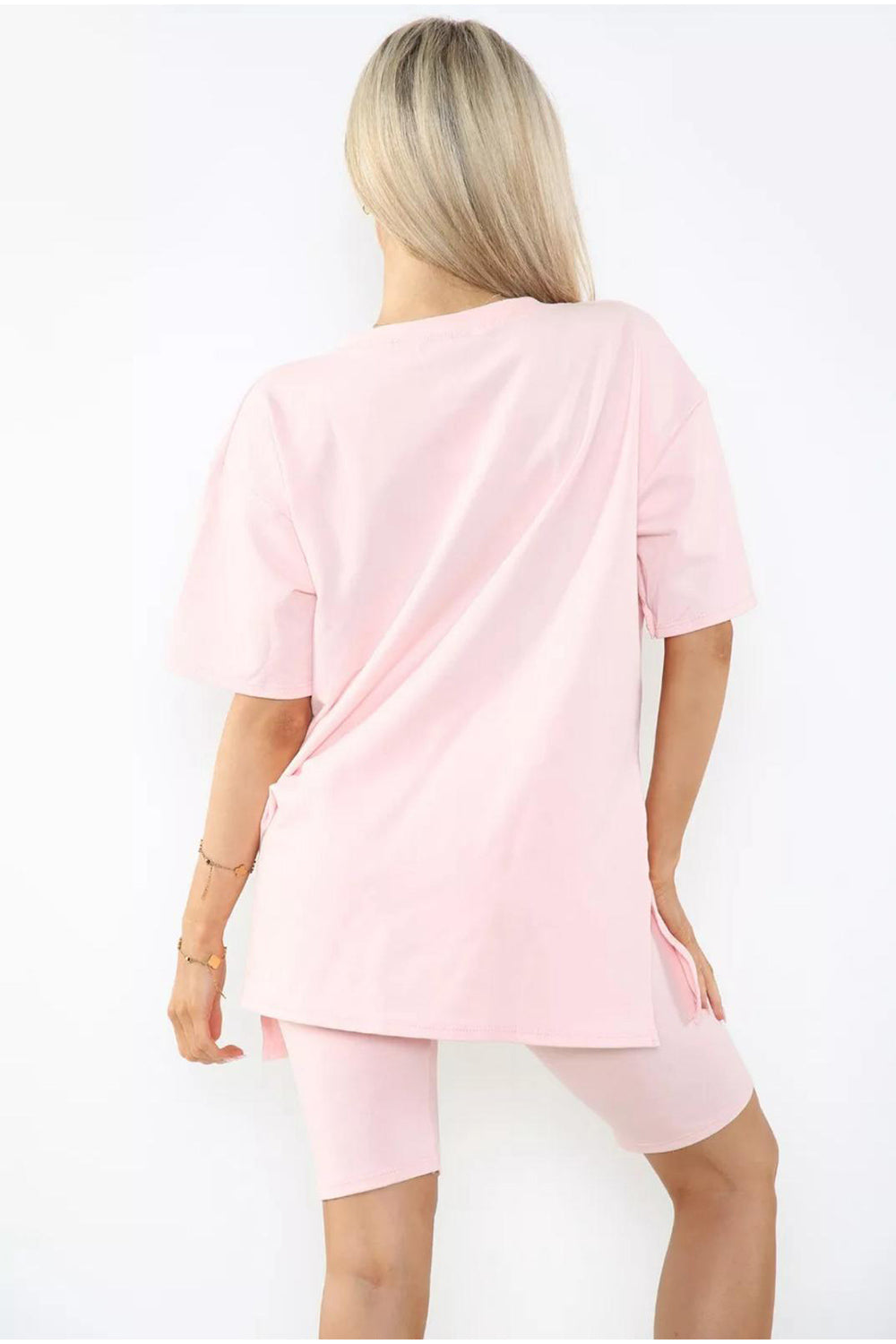 Love Side Slit Cycling Short and T-Shirts Co-Ord Two Piece Set with Front Love Slogan