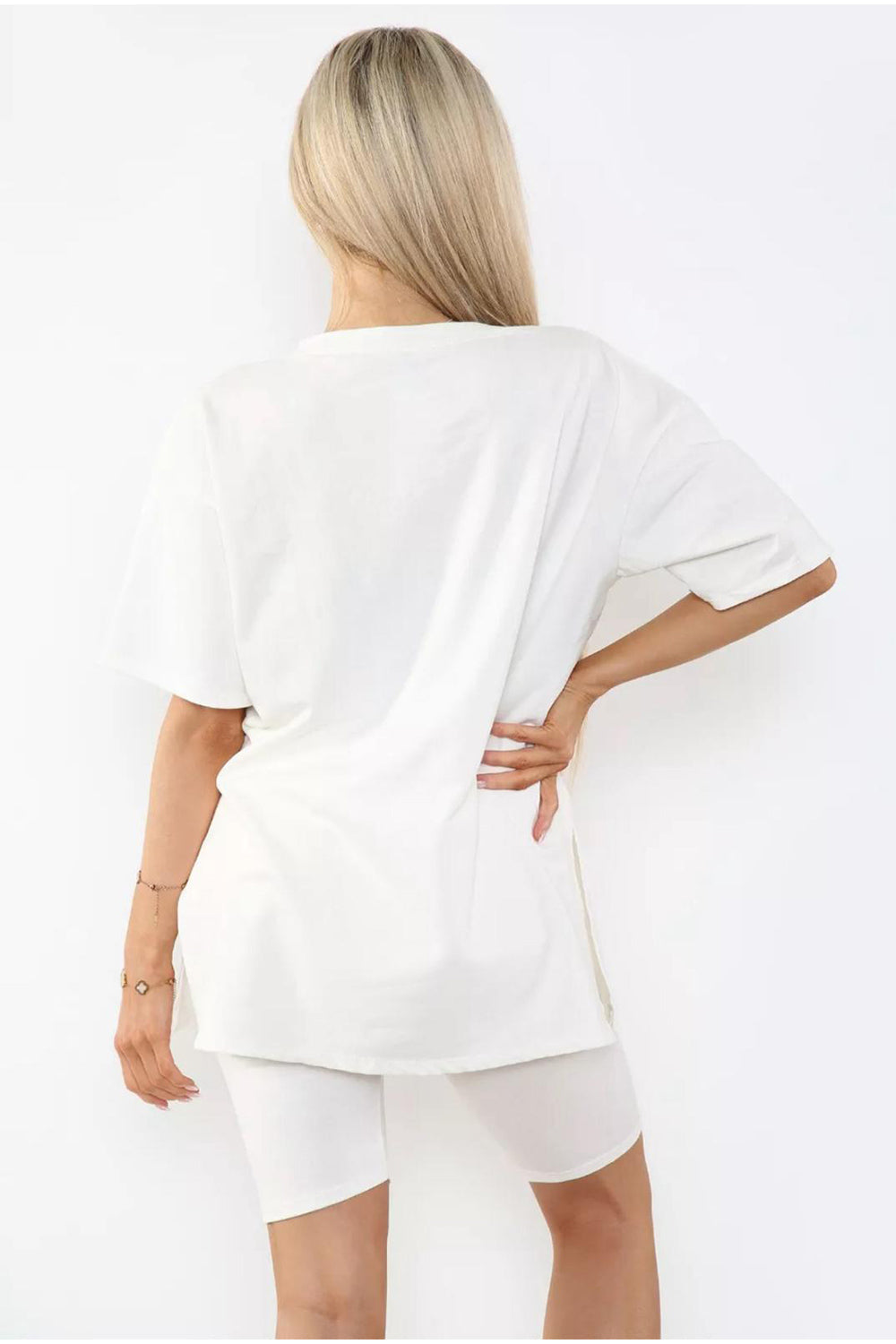 Love Side Slit Cycling Short and T-Shirts Co-Ord Two Piece Set with Front Love Slogan