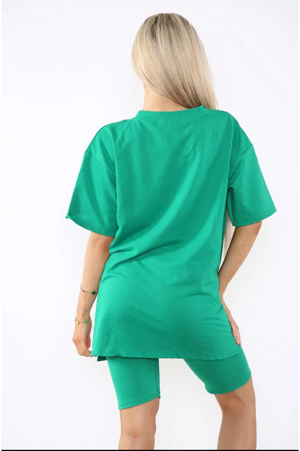 Love Side Slit Cycling Short and T-Shirts Co-Ord Two Piece Set with Front Love Slogan