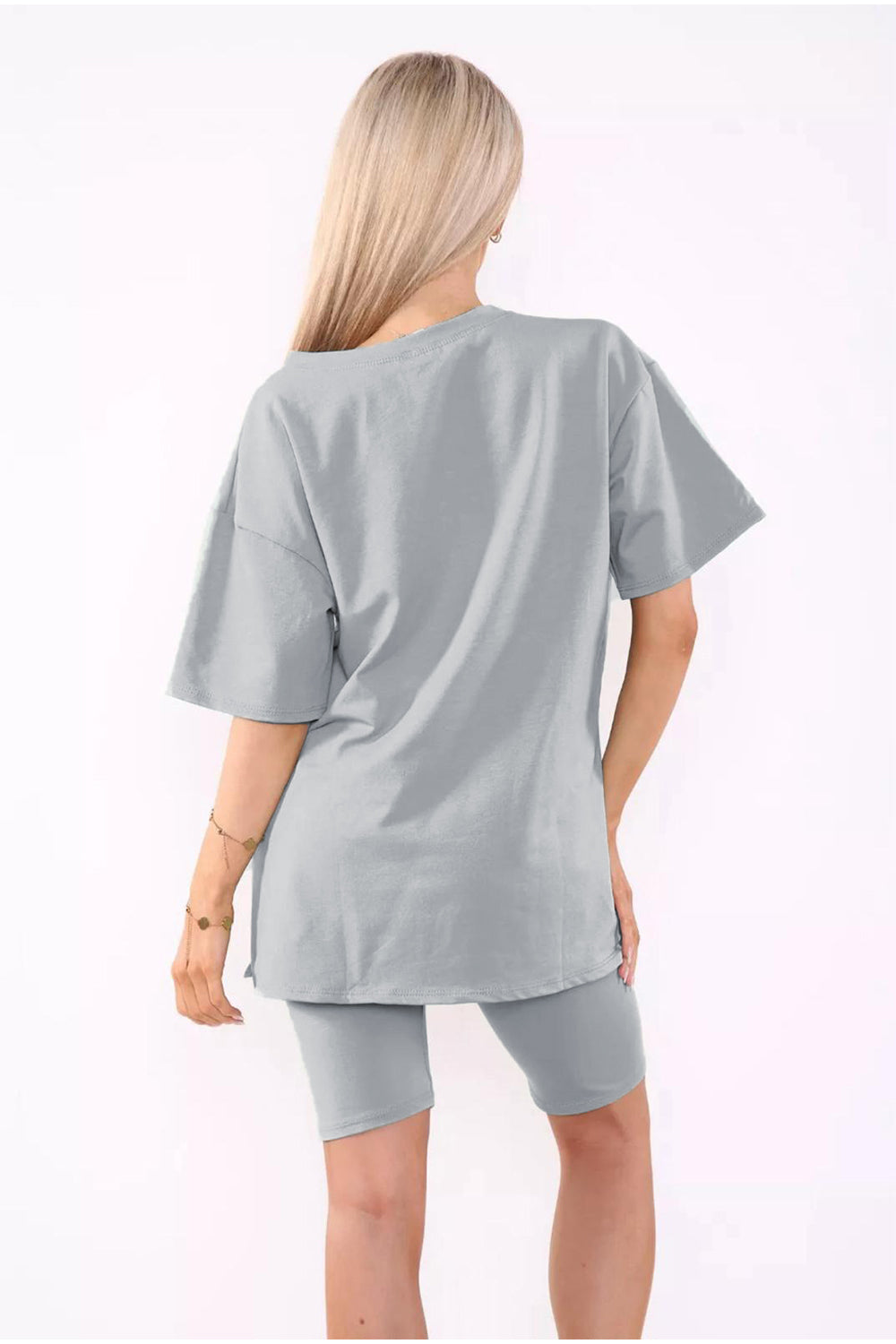 Love Side Slit Cycling Short and T-Shirts Co-Ord Two Piece Set with Front Love Slogan
