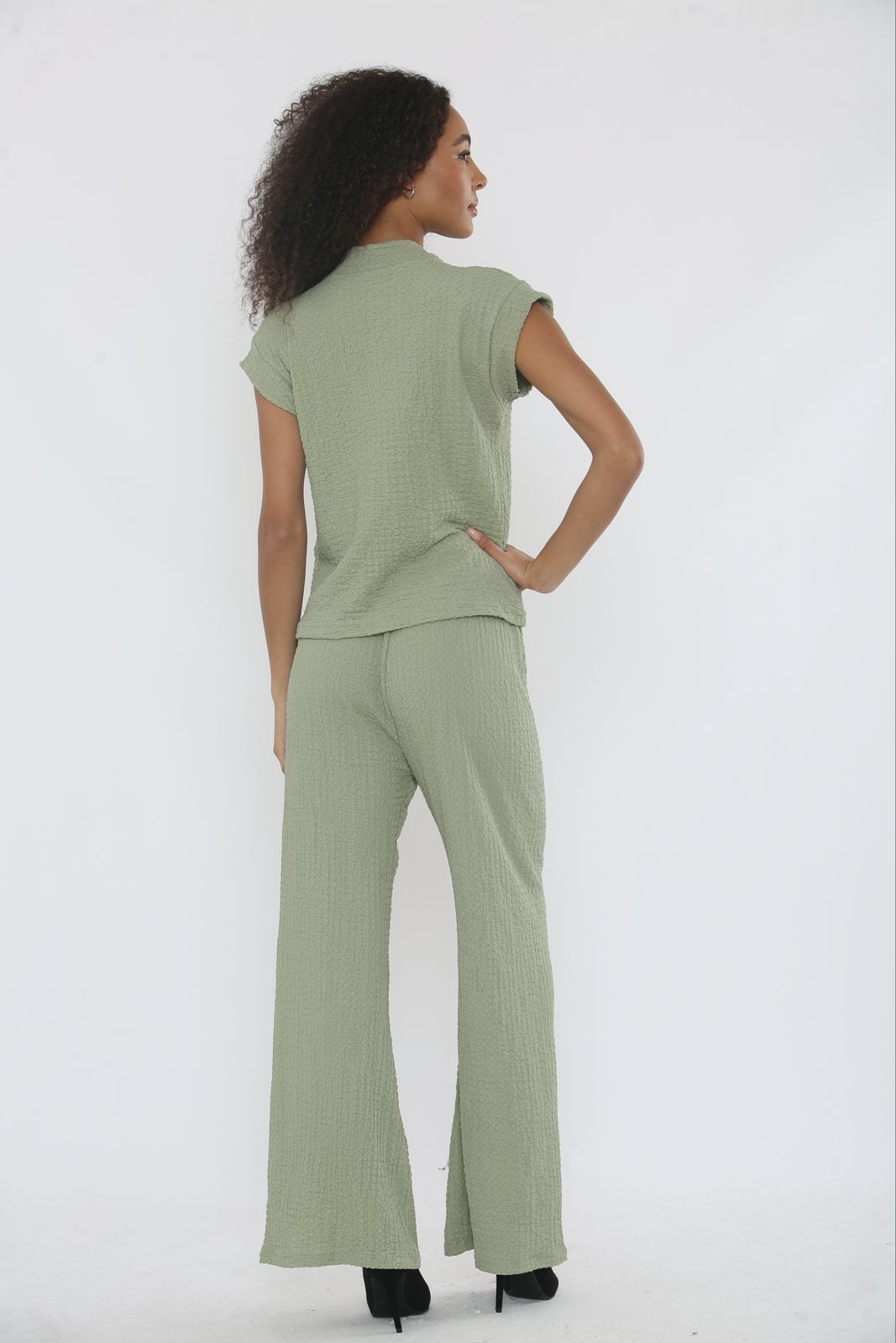 V-Neck Cheesecloth Gold Button Co-Ord Suit