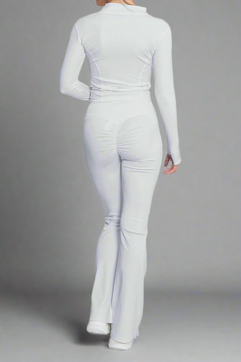 Super Active Zip Top and Push Up Flared Trousers Ruched Bum Gym Set