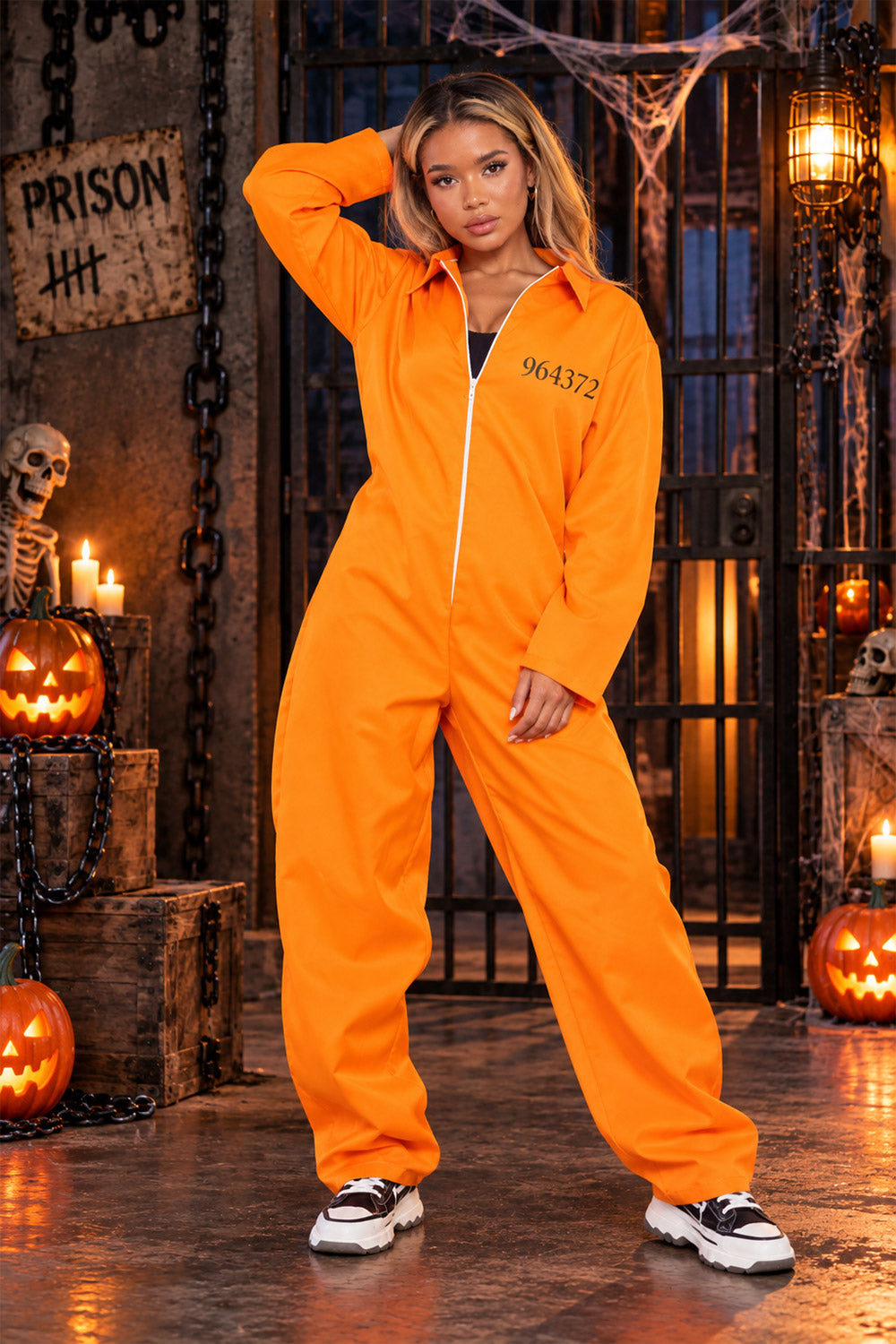 Adult Orange Prisoner Coverall Jumpsuit