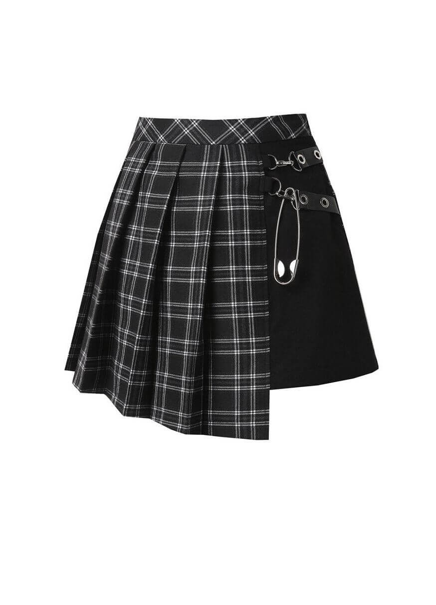 Dark in Love Leah Gothic Tartan Mini Skirt - Black & White Plaid