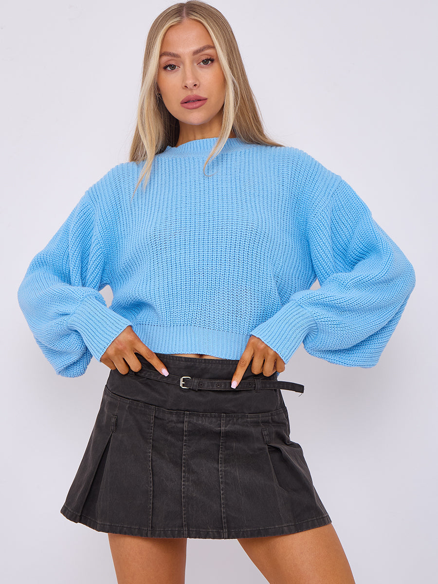 Plain Oversized Cropped Knitted Jumper