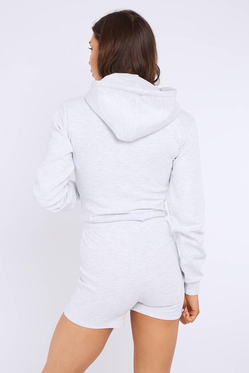 Zipped Hooded Crop Top & Seam Detail Shorts Fleece Co-ord