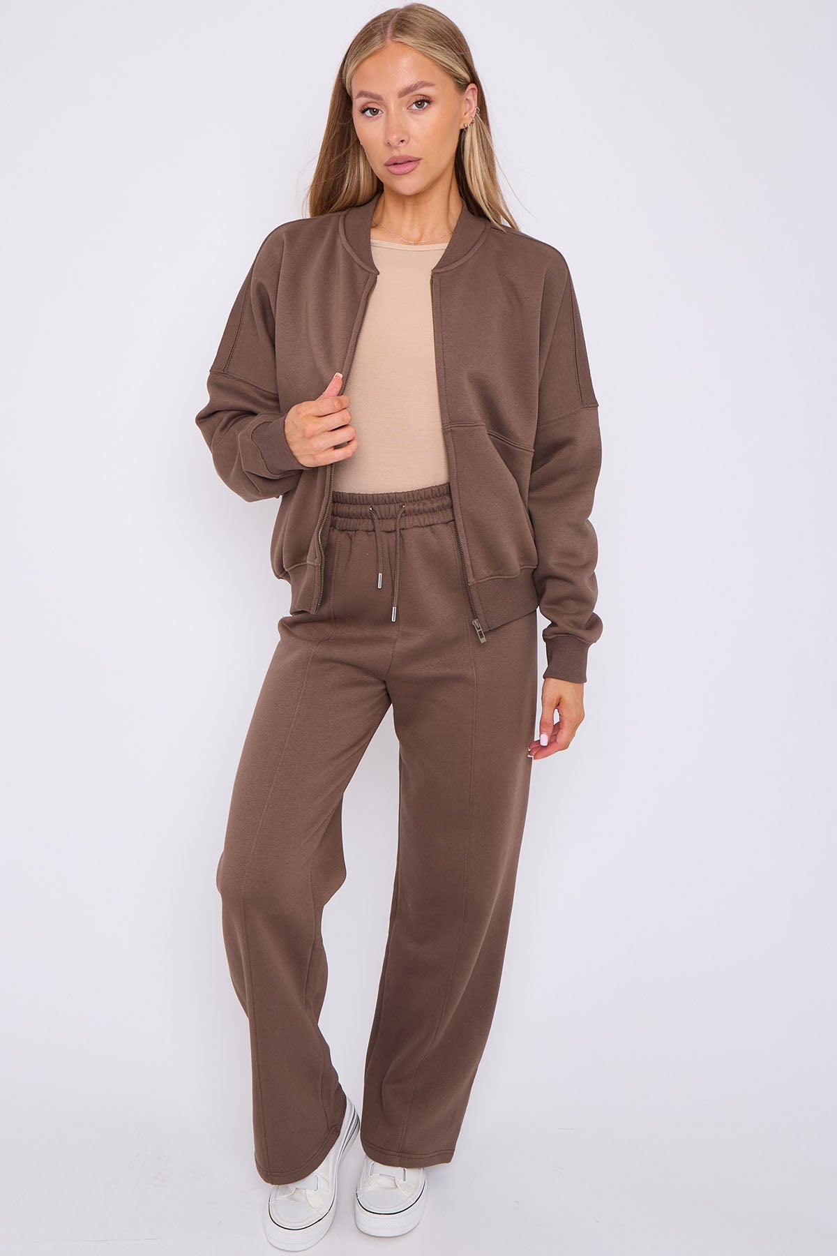 Oversized Bomber Style Fleece Zipper Co-ord