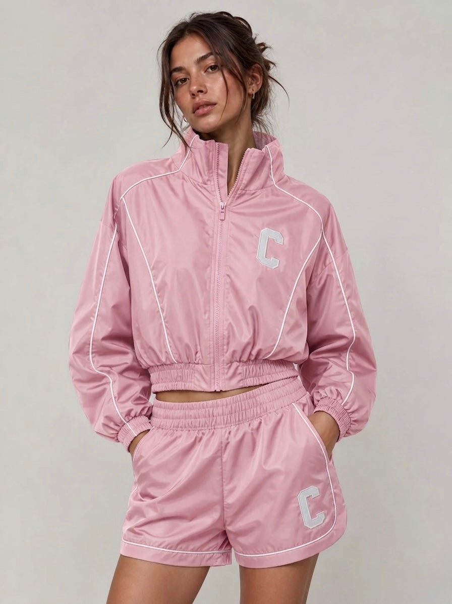 Long Sleeve Piping Shell Jacket & Shorts Co-Ord