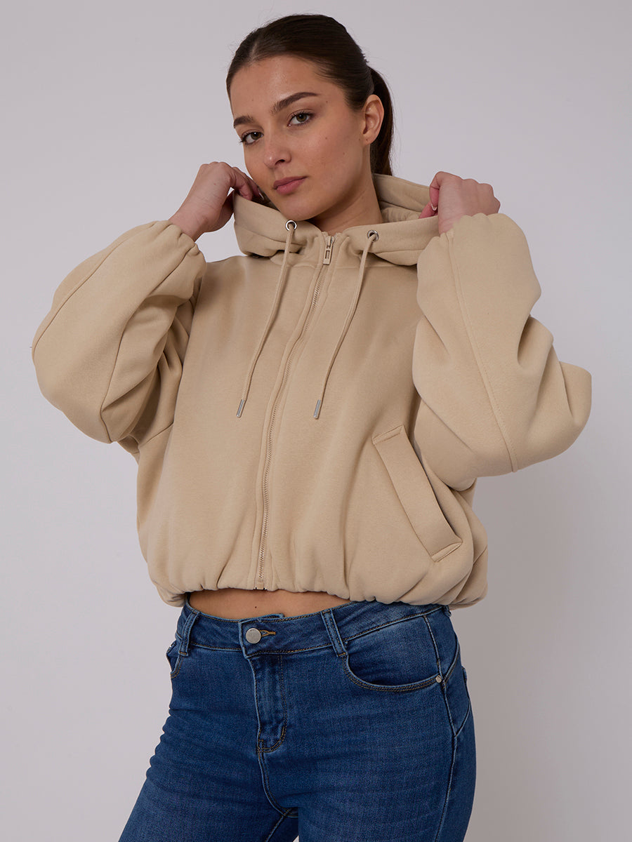 Bubble Hem Cropped Fleece Lined Jacket