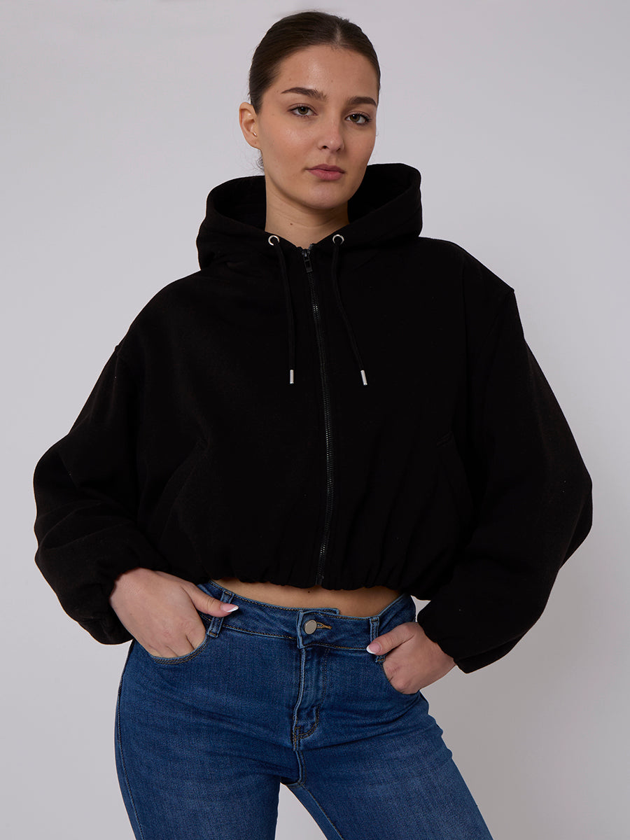 Bubble Hem Cropped Fleece Lined Jacket