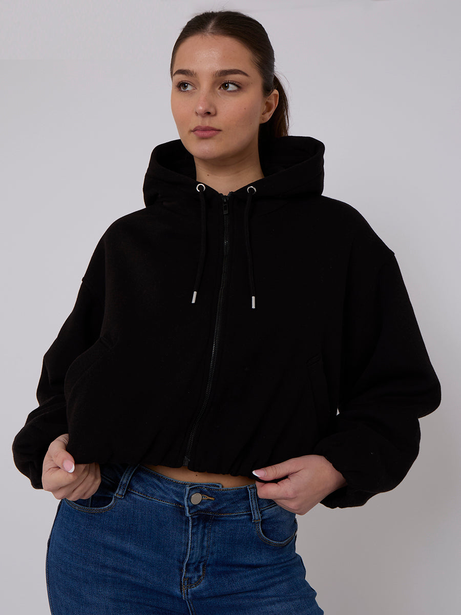 Bubble Hem Cropped Fleece Lined Jacket