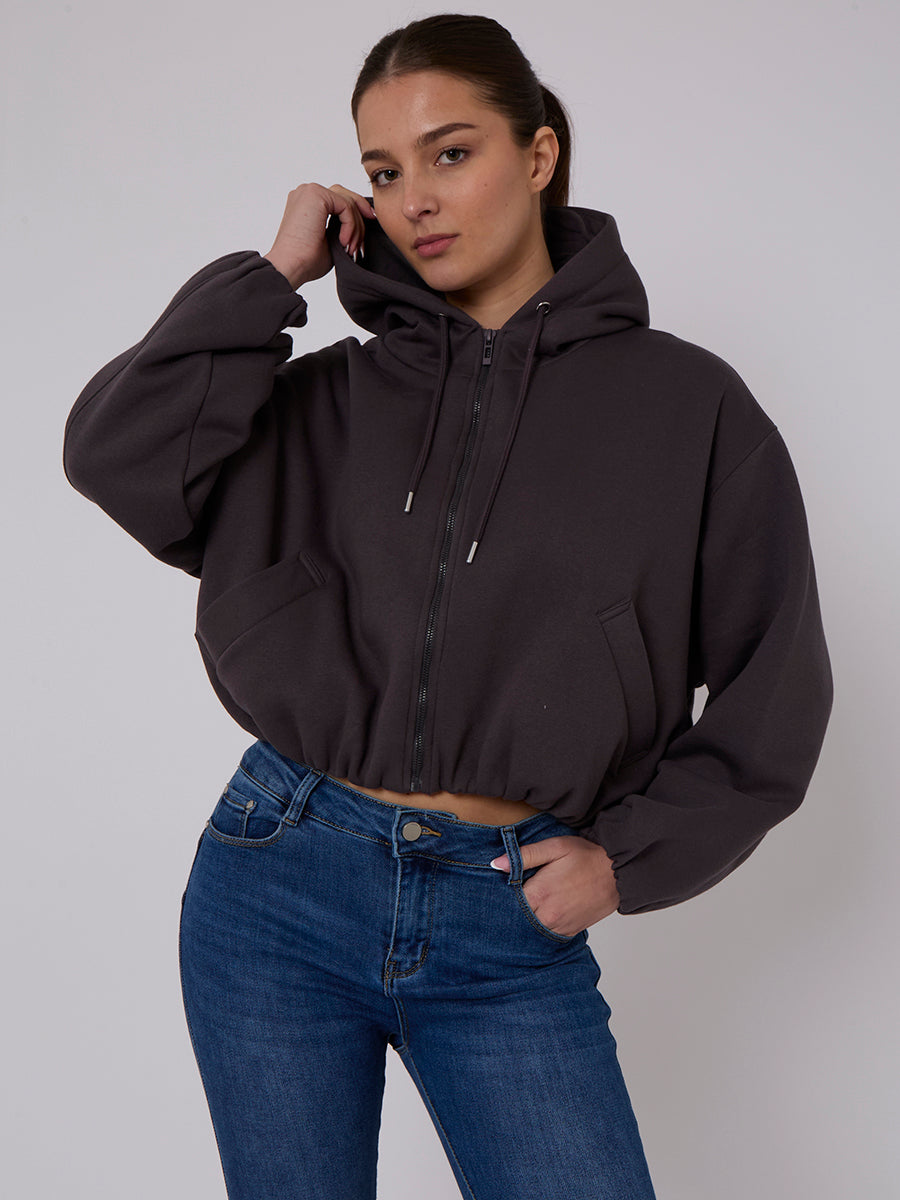Bubble Hem Cropped Fleece Lined Jacket