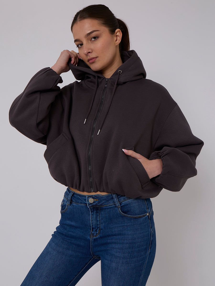 Bubble Hem Cropped Fleece Lined Jacket