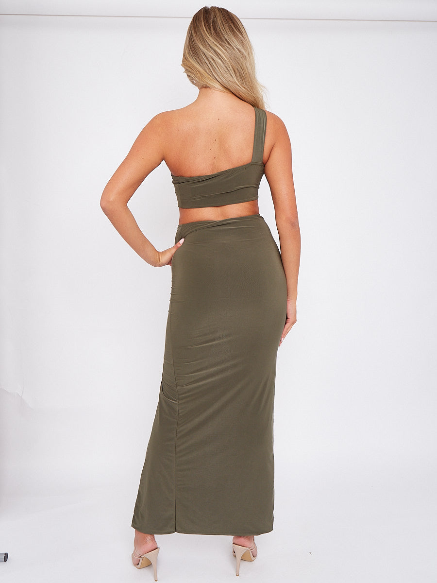 Cross Halter Slinky Ruched Dress