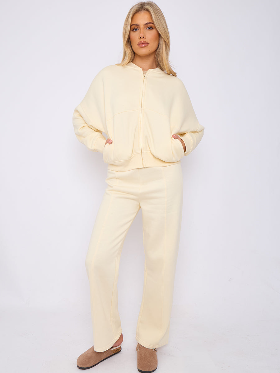 Oversized Bomber Style Fleece Zipper Co-ord