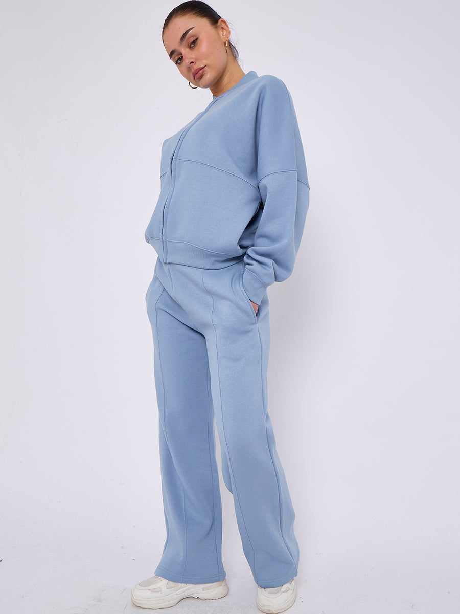 Oversized Bomber Style Fleece Zipper Co-ord