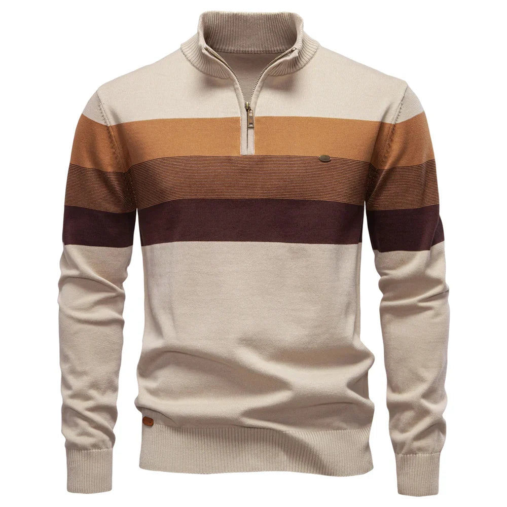 Men's Cotton Zip Neck Winter Sweater - Mock Neck Casual Knit Top