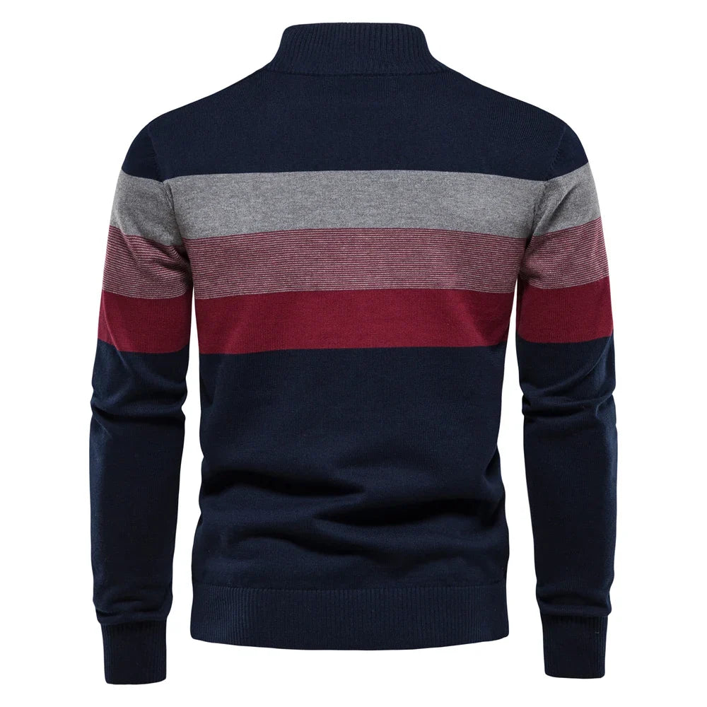 Men's Cotton Zip Neck Winter Sweater - Mock Neck Casual Knit Top