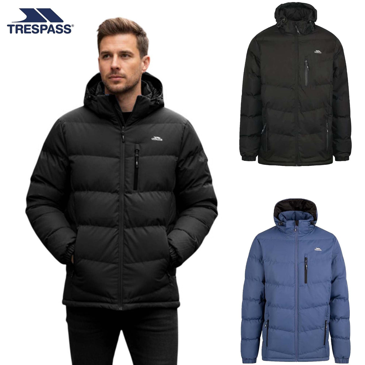 Trespass Mens Padded Casual Jacket Blustery | Quilted Puffer Hooded Coat