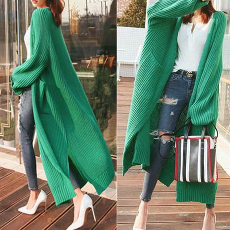 Overknee Sweater Coat Women's Loose Long-sleeved Knitted Cardigan