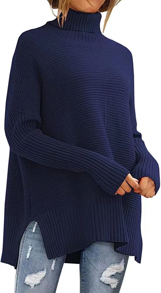 Women's Oversized Turtleneck Sweaters Fall Batwing Sleeve Ribbed Tunic Sweater