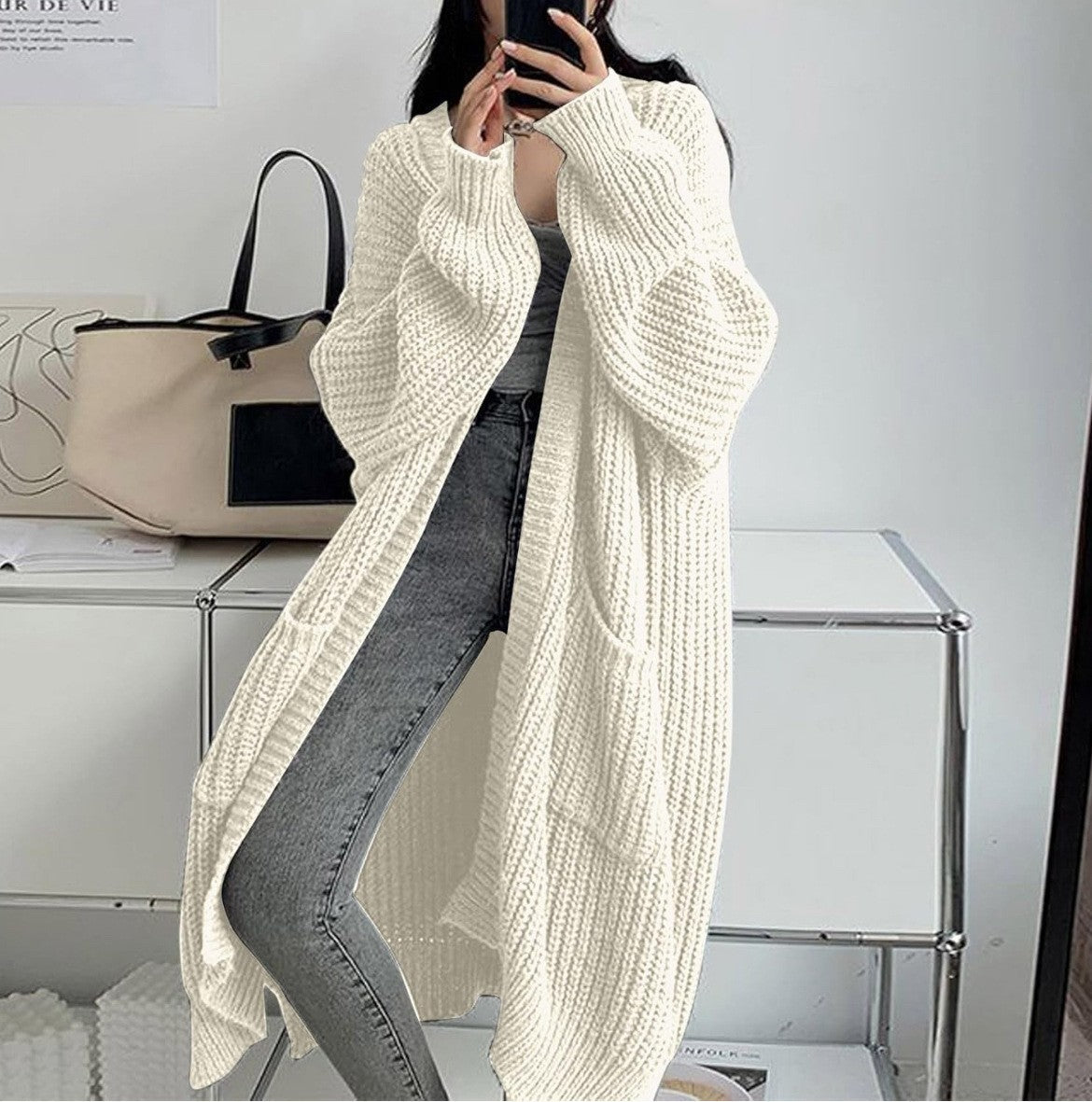 Overknee Sweater Coat Women's Loose Long-sleeved Knitted Cardigan