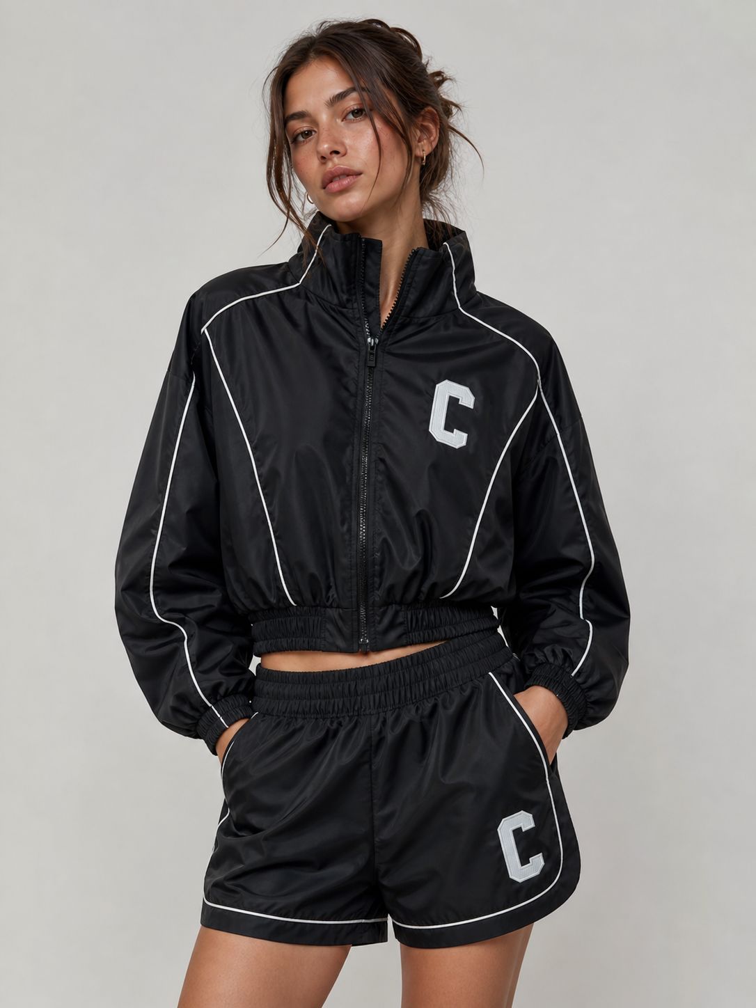 Long Sleeve Piping Shell Jacket & Shorts Co-Ord