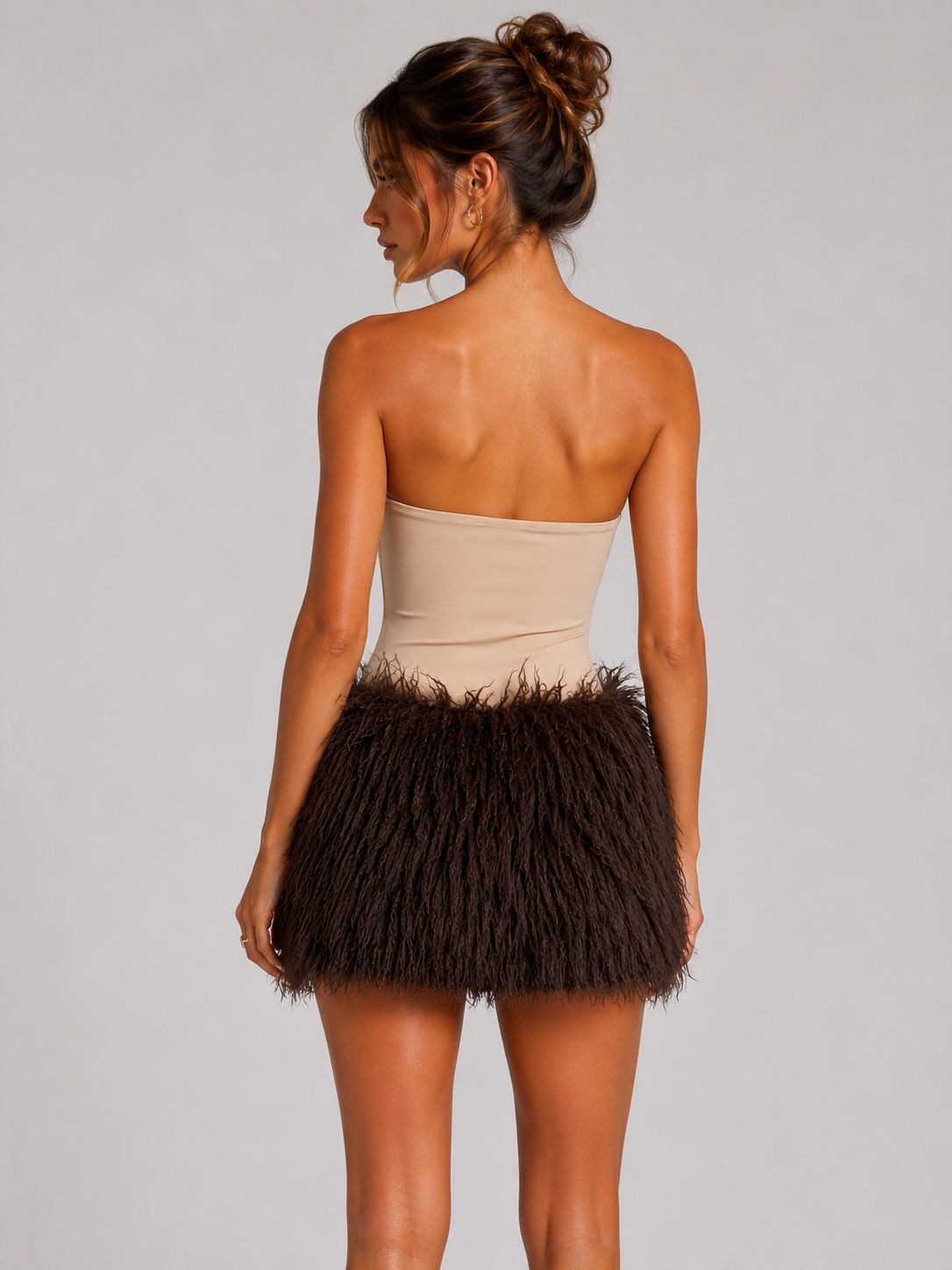 Side Zip-Up Fluffy Mini Skirt