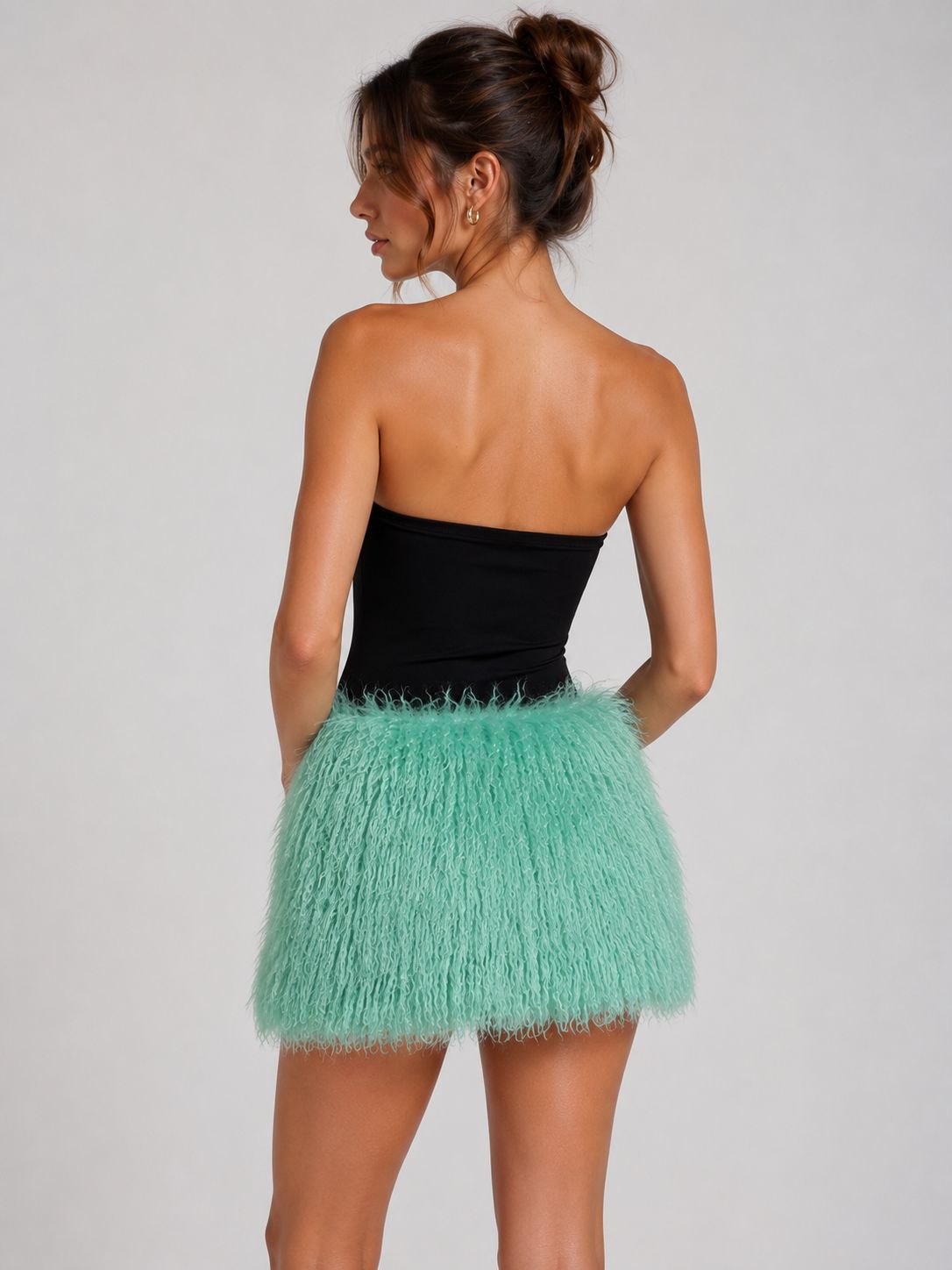 Side Zip-Up Fluffy Mini Skirt