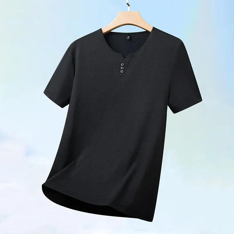 Men’s Three-Button V-Neck T-Shirt – Short Sleeve Top