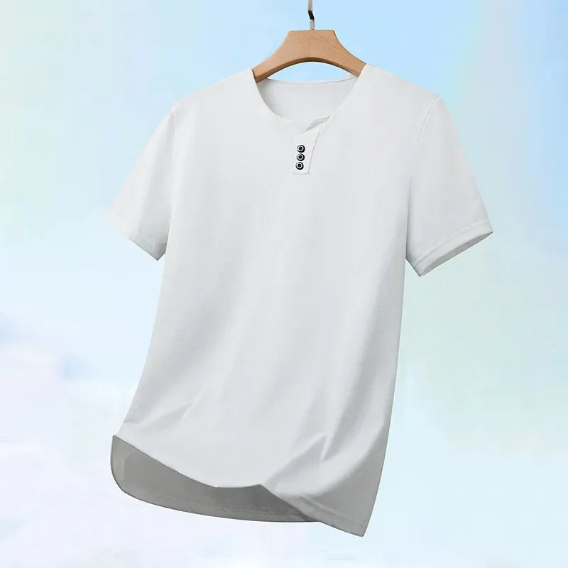 Men’s Three-Button V-Neck T-Shirt – Short Sleeve Top