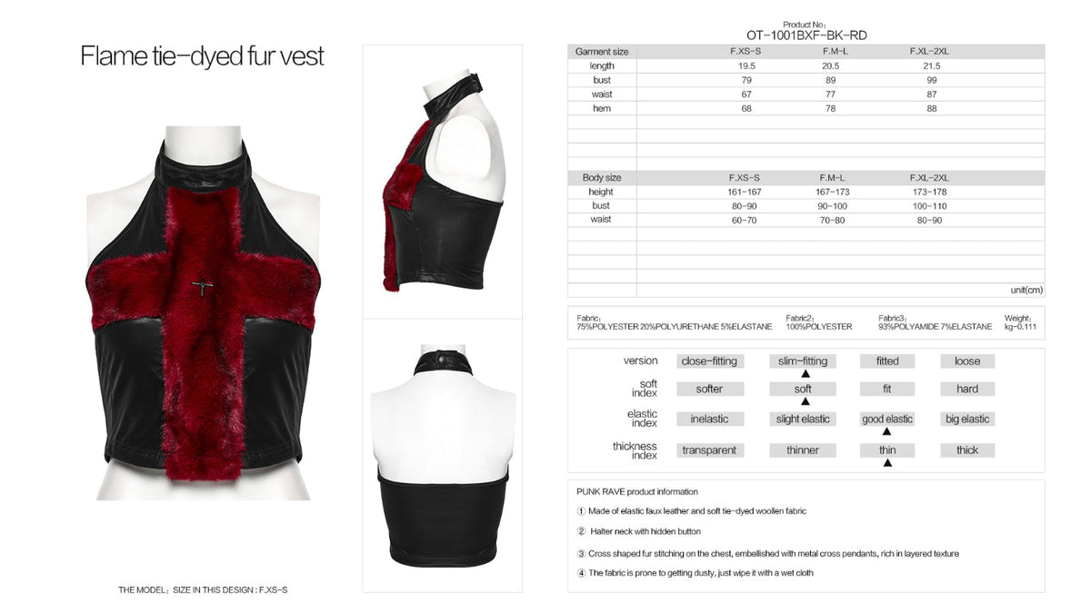 Punk Rave Valora Cross Fur Halter Top in Crimson
