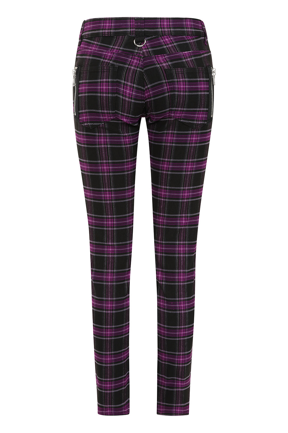 Banned Apparel Forever Yours Low-Rise Skinny Tartan Trousers in Purple