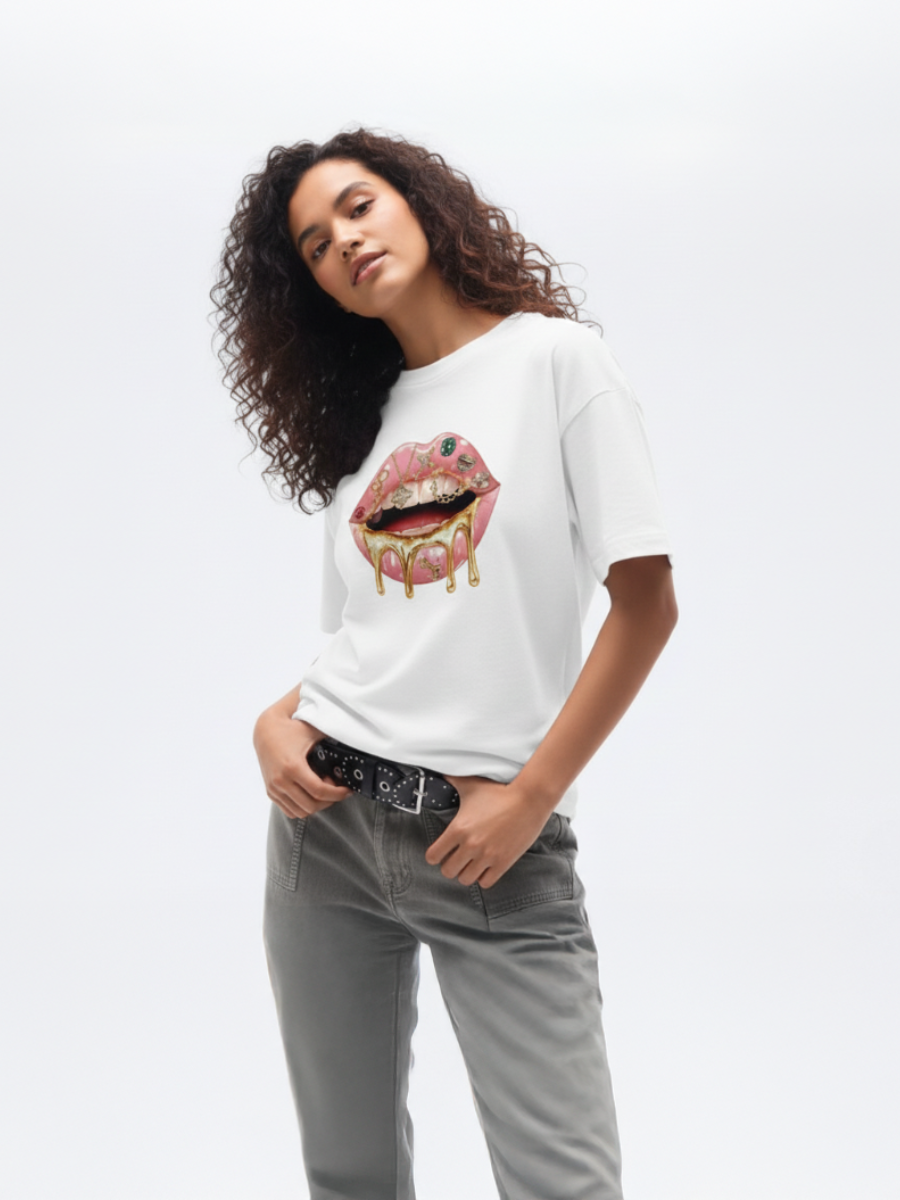 Gold Drip Graphic Printed T-Shirt