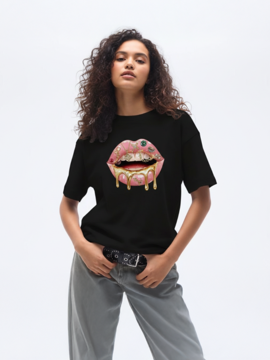 Gold Drip Graphic Printed T-Shirt