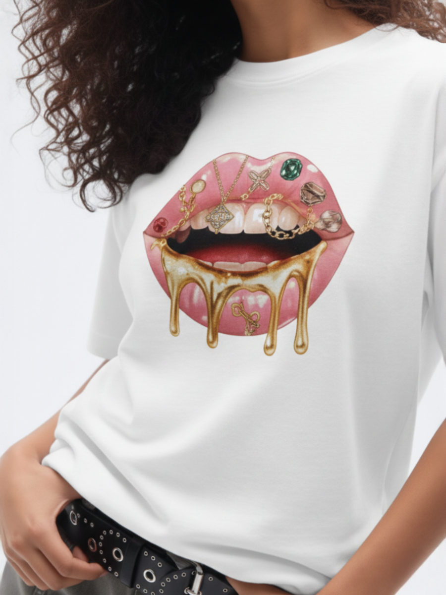 Gold Drip Graphic Printed T-Shirt