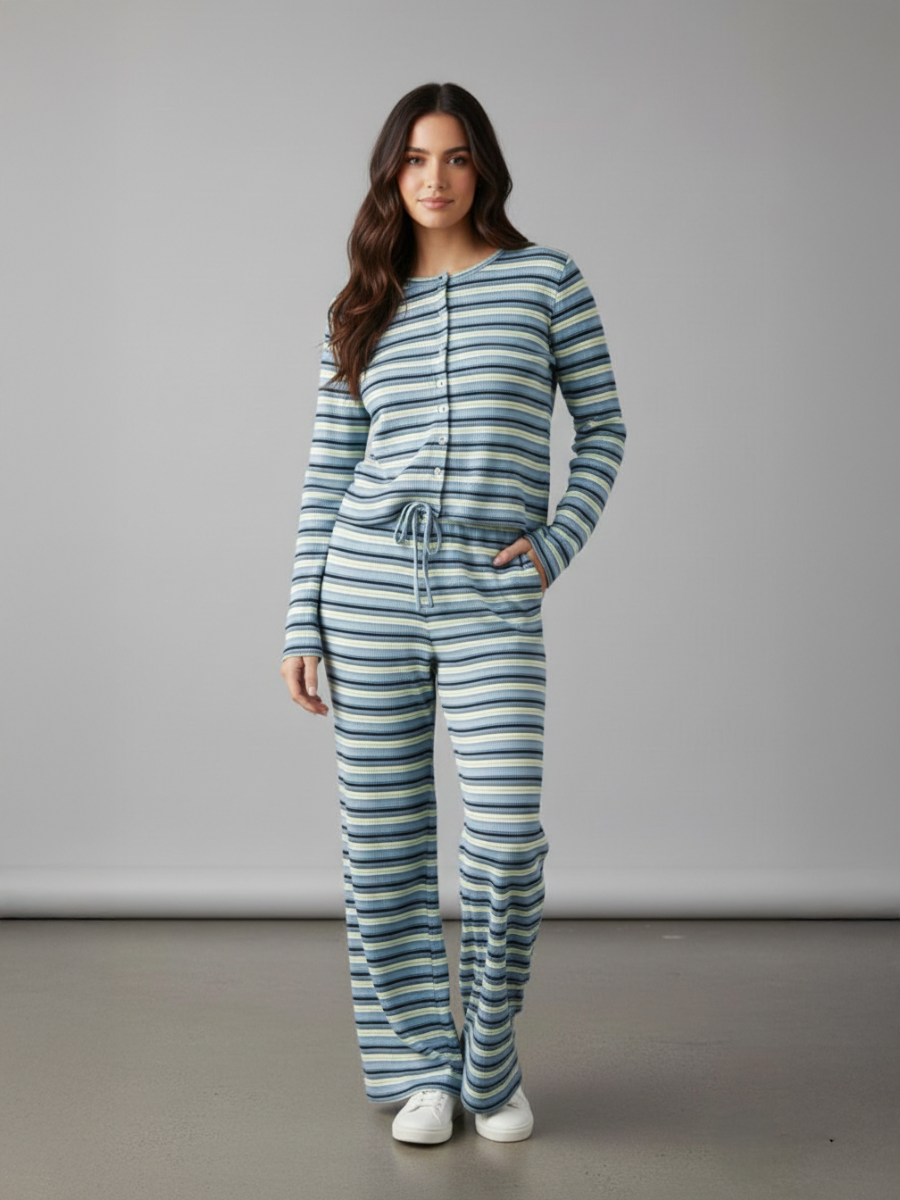 Multi Stripe Long Sleeve Top and Trouser Set
